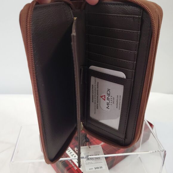 Mundi Zip Around Wallet Faux Leather Brown Card Checkbook 7.8" x 4" NWT - Picture 4 of 12